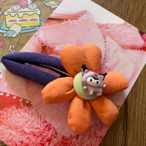 KUROMI-NWOT Large Fabric Floral Barrette with Character Cabochon